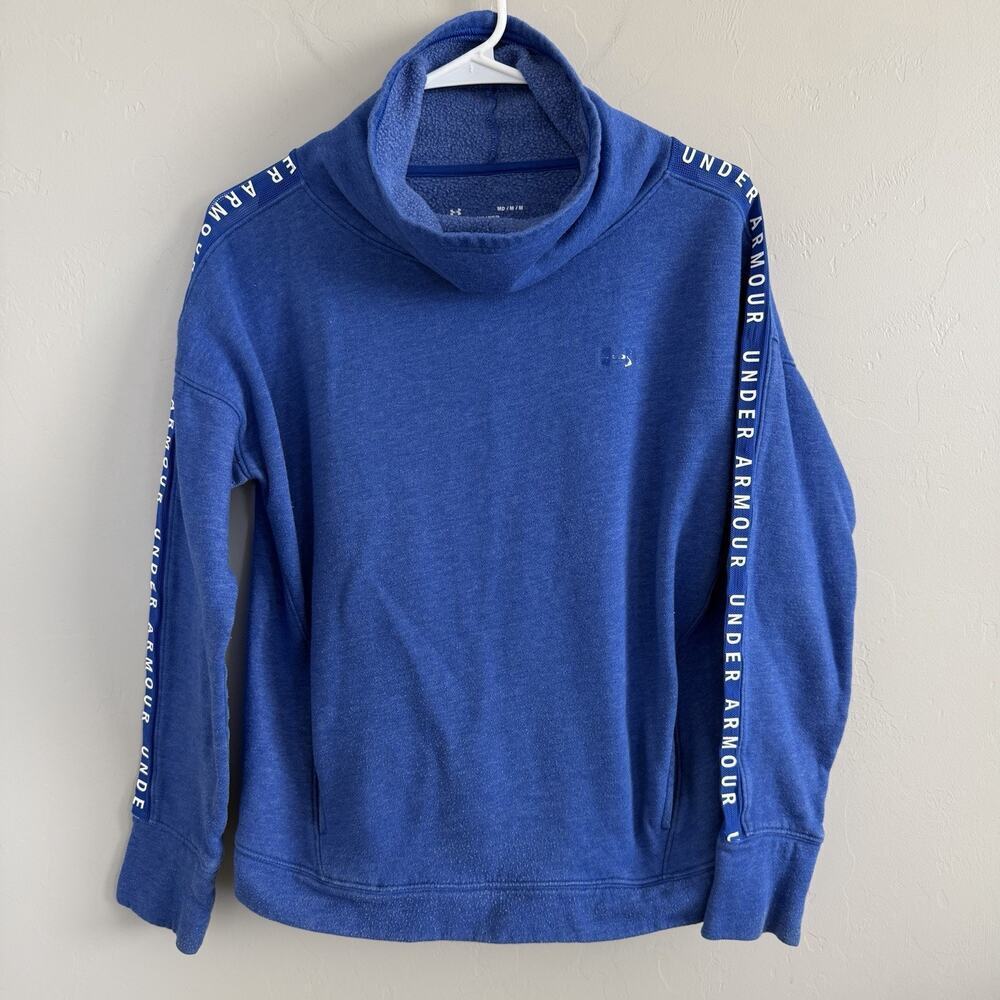 Under Armour Loose Woman’s Mock Neck Pullover Sweatshirt Blue Size M Turtleneck